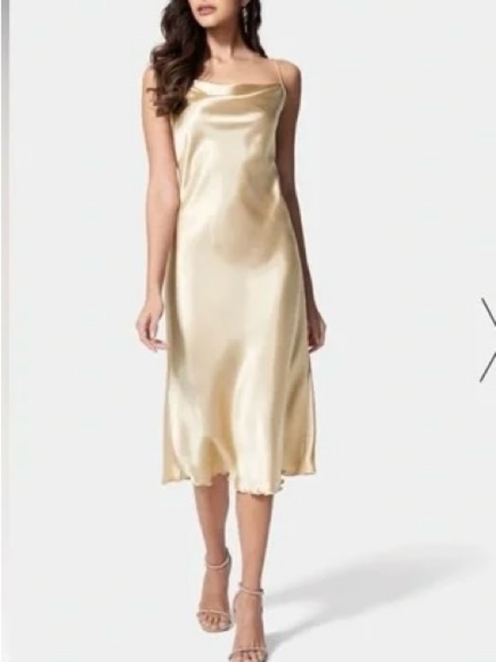 bebe Satin Slip Dress in Champagne Beige